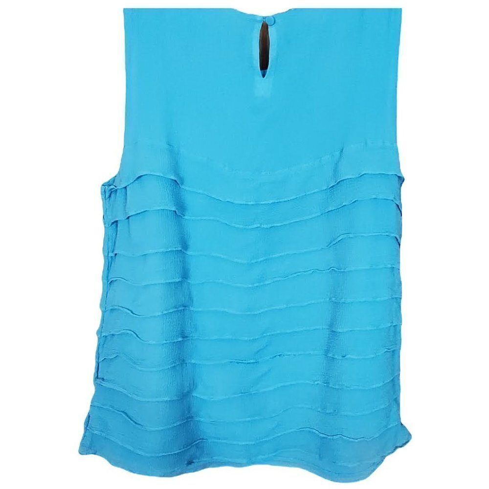 🏆243 Talbots Silk Blue Ruffled Tank Top - Picture 5 of 6